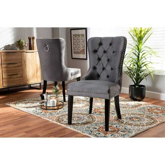 Baxton Studio Remy Modern Transitional Grey Velvet Fabric Upholstered Espresso Finished 2-Piece Wood Dining Chair Set Set