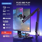 FIFINE A6T Gaming Microphone Kit for PC Computer PS5/4, USB Streaming Microphone with 192kHz High-Res, Boom Arm, RGB, Condenser, Mute, Gain Control