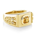 thumbnail image 3 of Gem Stone King 18K Yellow Gold Plated Silver Men's Ring Cushion Yellow Citrine and Moissanite (2.03 Cttw, Size 8), 3 of 4