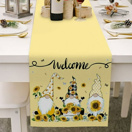 

Table Runner-Burlap Linen-Heat Resistant 13x70Inch Table Runners Decor for Dining Room Fall Holiday Party Wedding Table Dresser Scarves Summer Lemon Leaf Welcome