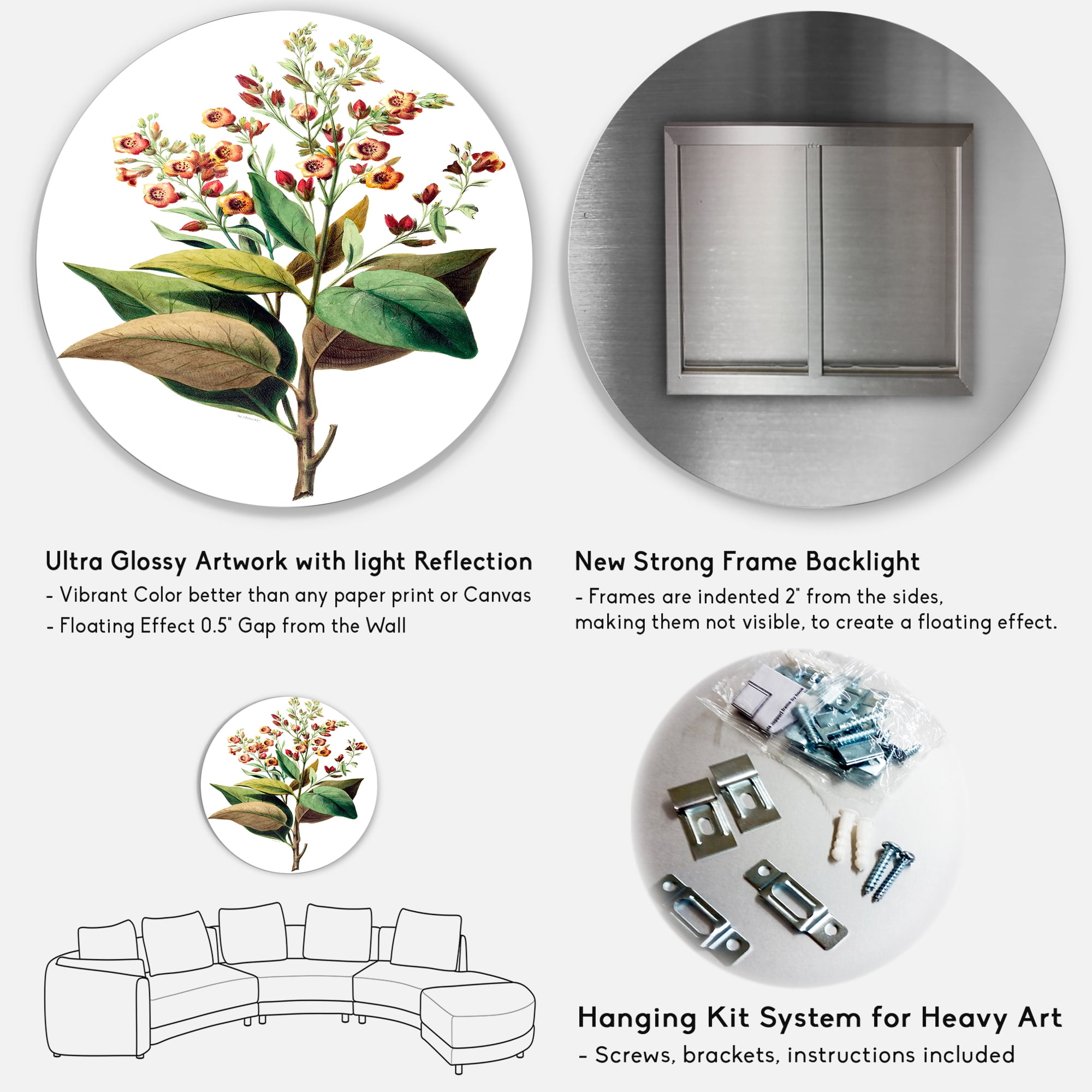 Designart 'American Vintage Flowers II' Traditional Circle Metal Wall Art 29x29 - Disc of 29