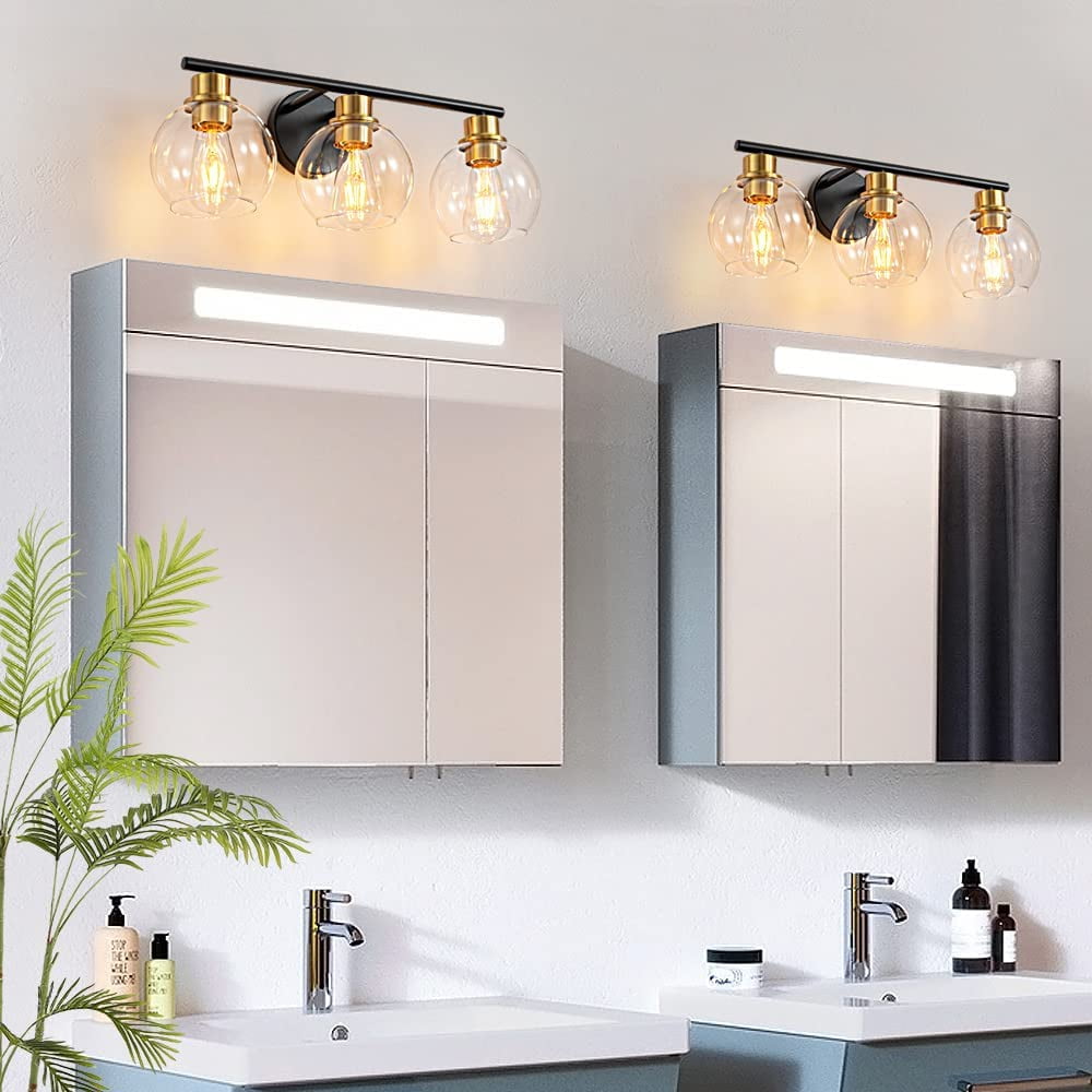 Vanity Lights for Bathroom 3 Lights Industrial Wall Mounted Mirror Wall Lights with Glass Cover
