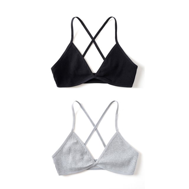 2 uds. Sujetador de algodón cómodo para mujer estilo francés Bralette Deep V Triangle Cup Bralet ropa interior lencería inalámbrica Push Up Bras Tan Jianjun unisex