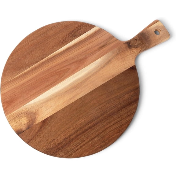 Premium Acacia Cutting Board with Handle - Wooden Chopping Board for Kitchen (12"x16") Round Acacia Paddle Cutting Boards for Meat, Bread, Serving Board, Cheese, Vegetables & Fruits.