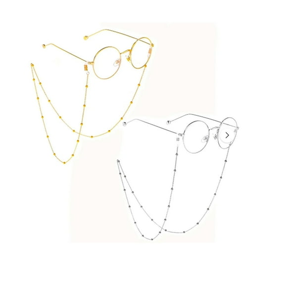 Designice 2Pcs Glasses Chain, Eyeglass Chain with Bead Decorations, Glasses Strap for Women - Anti-slip Secure Hooks