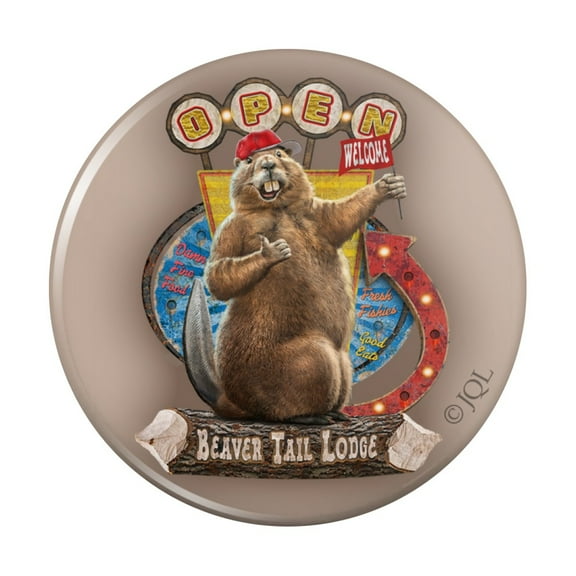 Beaver Tail Lodge Open Cabin Welcome Kitchen Refrigerator Locker Button Magnet