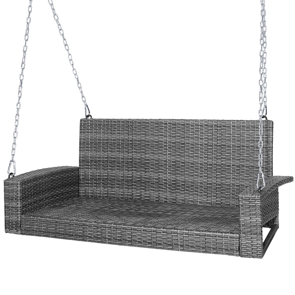 Aimee Lii 2-Person Patio PE Wicker Hanging Porch Swing Bench Chair Cushion 800 Pounds, Outdoor Patio Furniture, Red