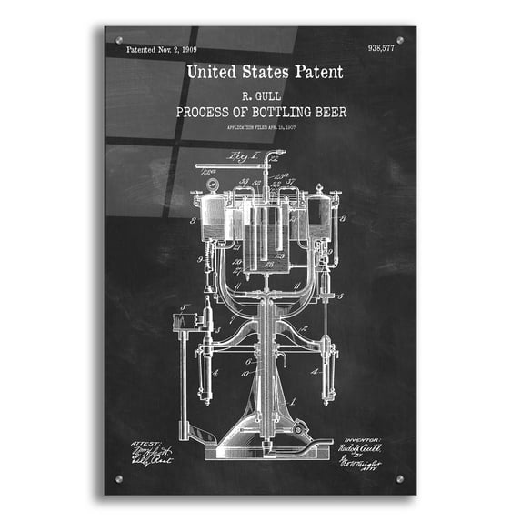 Epic Art 'Bottling Beer Machine Blueprint Patent Chalkboard,' Acrylic Glass Wall Art, 24"x36"