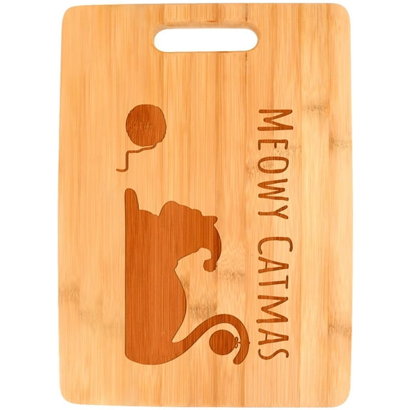 ThisWear Christmas Themed Party Decorations Meowy Catmas Christmas Cat Big Rectangle Bamboo Cutting Board