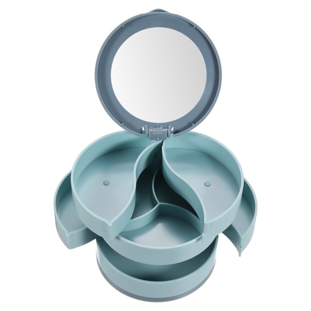 Unique Bargains Rotating Jewelry Organizer, 4 Layer Small Jewelry Storage Box Mirror Jewelry Case Holder Style 1, Blue