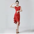 thumbnail image 3 of Sleeveless Tiered Fringe Asymmetry Latin Salsa Party Dress Dance Performance Clothes, 3 of 3