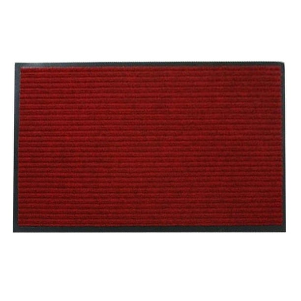 Alfombra de entrada de PVC con diseño de doble raya, lavable, para interior y exterior, de perfil bajo, con raspador de zapatos (rojo oscuro), 40 x 60 cm