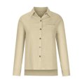 thumbnail image 4 of YEYLANERSWomens Cotton Linen Shirts Long Sleeve Button Down Collared Blouses for Women Summer Casual Roll Up Solid Color Tees Women Work Office Tunic Tops，Beige，M, 4 of 8