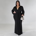 thumbnail image 2 of AURA Women Plus Size V Neck Irregular Dress Long Sleeve Sexy Party Night Dress, 2 of 8