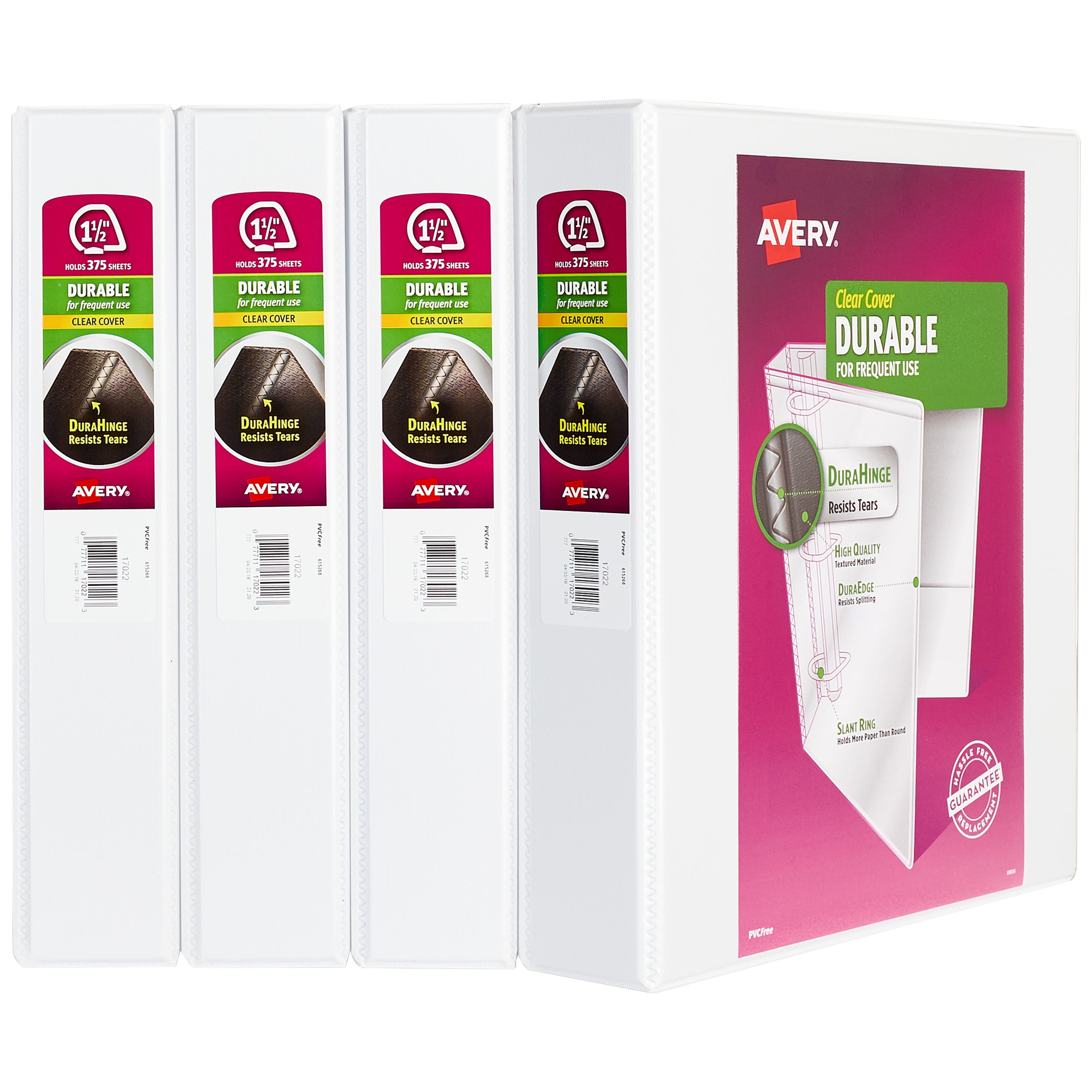 Avery Durable View 3 Ring Binders, 1.5" Slant Rings, 4 White Binders