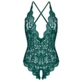 thumbnail image 4 of Hontri Women's Spring Lace Lingerie - Solid Color Bow Opening Slimming Green M, 4 of 7