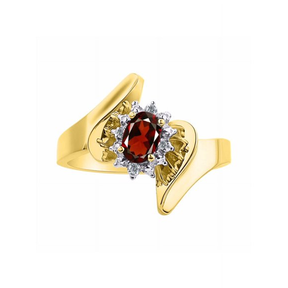 Rylos 14K Yellow Gold Floral Designer Ring with 6X4MM Oval Gemstone & Sparkling Diamonds - Birthstone Garnet Jewelry Size 9