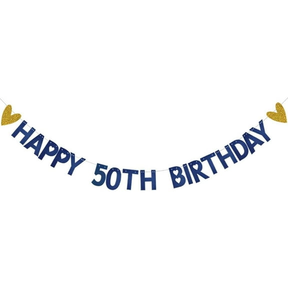 HAPPY 50TH BIRTHDAY Banner,Pre-Strung,Blue Paper Glitter Party Decorations for 50 Years Old 50TH Birthday Party Supplies Letters Blue