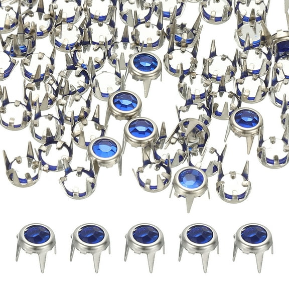 Uxcell 6mm Rhinestone Stud, 70 Sets Metal Claw Beads Nailhead Rivet Decorative Refills Rivet for Leather Crafting for Decor Repair Clothing Belts Bags Shoes, Dark Blue Silver Tone