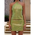 thumbnail image 6 of LMLYSoH Women's Summer 2Pcs Outfits Sequin Halter Tank Tops + Mini Bodycon Skirt Set Party Clothes, 6 of 9