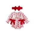 thumbnail image 2 of Loicainy Newborn Toddler Baby Girl Romper for Valentines Day,3 6 9 12 18 Months Long Sleeve Crew Neck Heart Letters Bow Jumpsuit with Hairband Clothes, 2 of 9
