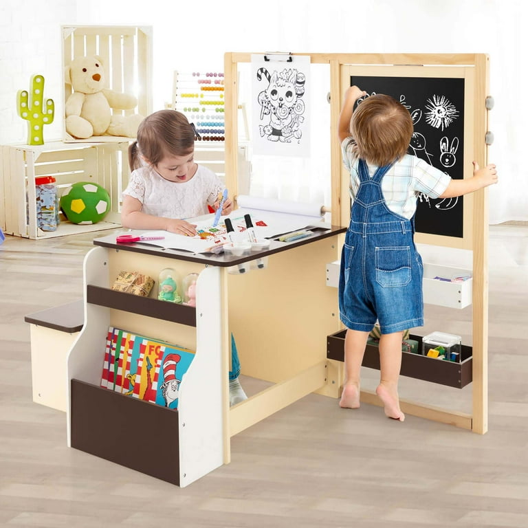 Costway Kids Adjustable Double-Sided Easel Art Center Set