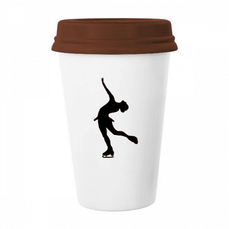 

Winter Sport Outline Female Skating Mug Coffee Drinking Glass Pottery Cerac Cup Lid