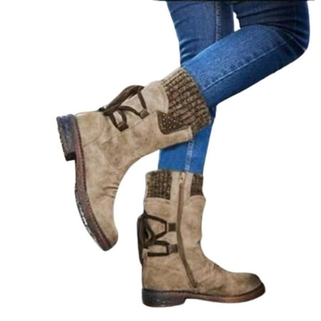 

Lace-Up Snow Boots Vintage Style Design Gift For Women Girls 38 Khaki