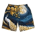 thumbnail image 3 of Uemuo Moonlit Golden Tree Peacock Pattern Men's Swim Trunks Hawaiian Beach Bathing Suit Swimsuits Beach Quick-Dry Shorts with Pockets-Small, 3 of 9