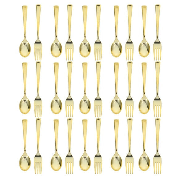 Mobestech Gold Fork and Spoon Set Elegant Disposable for Catering 120-Pcs