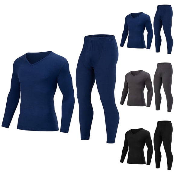 RYDCOT Men's Ultra Heavyweight thermal Compression Underwear Set Extreme Cold Weather Base Layer Top Bottom Fleece Lined Long Johns Blue