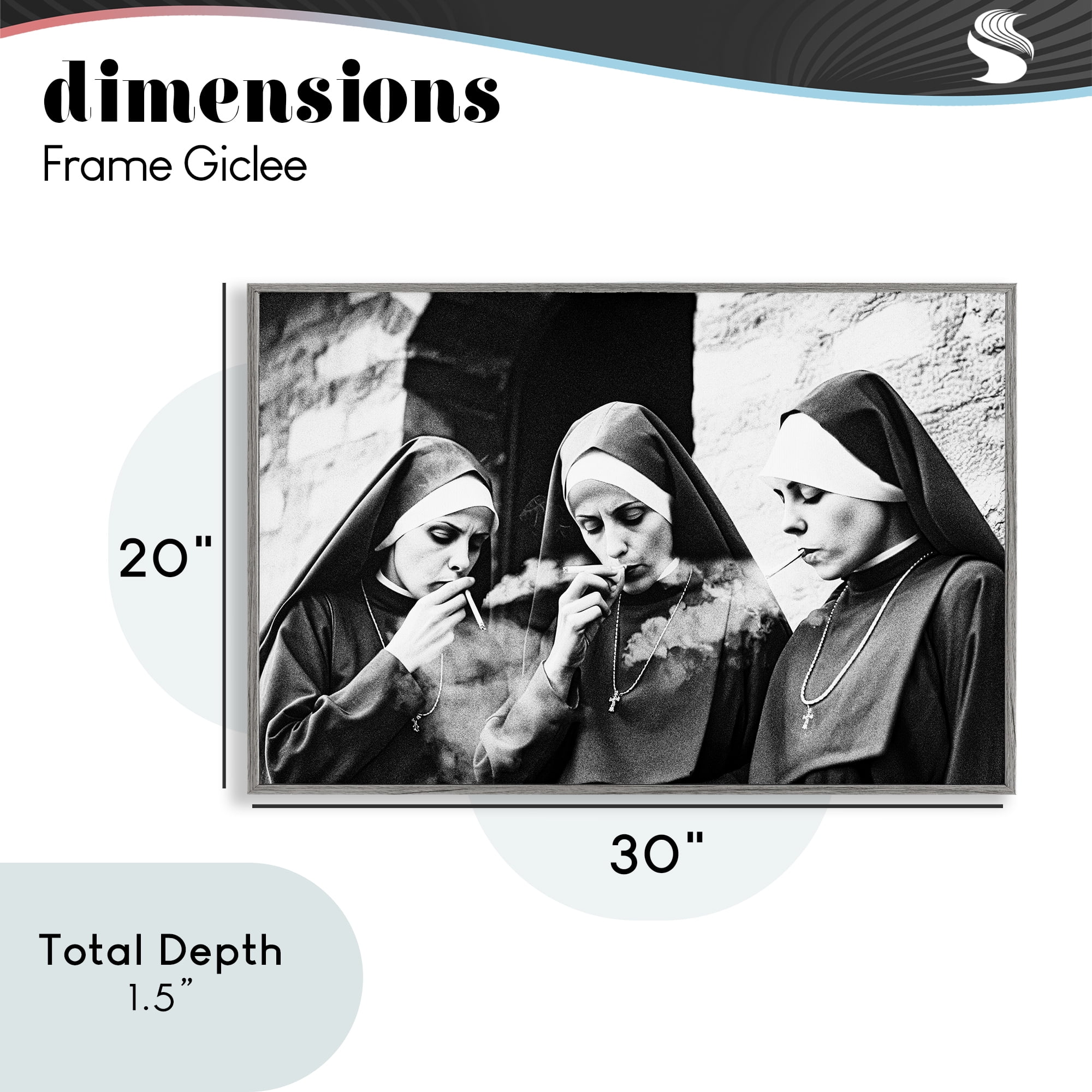 Smoking Nuns Rebellion Gray Framed Giclee Art, design by Decent Exposures