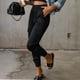 thumbnail image 4 of Joggers de satén para mujer, cintura alta elástica, múltiples bolsillos, pantalones tobilleros cónicos informales, negro S, 4 of 8