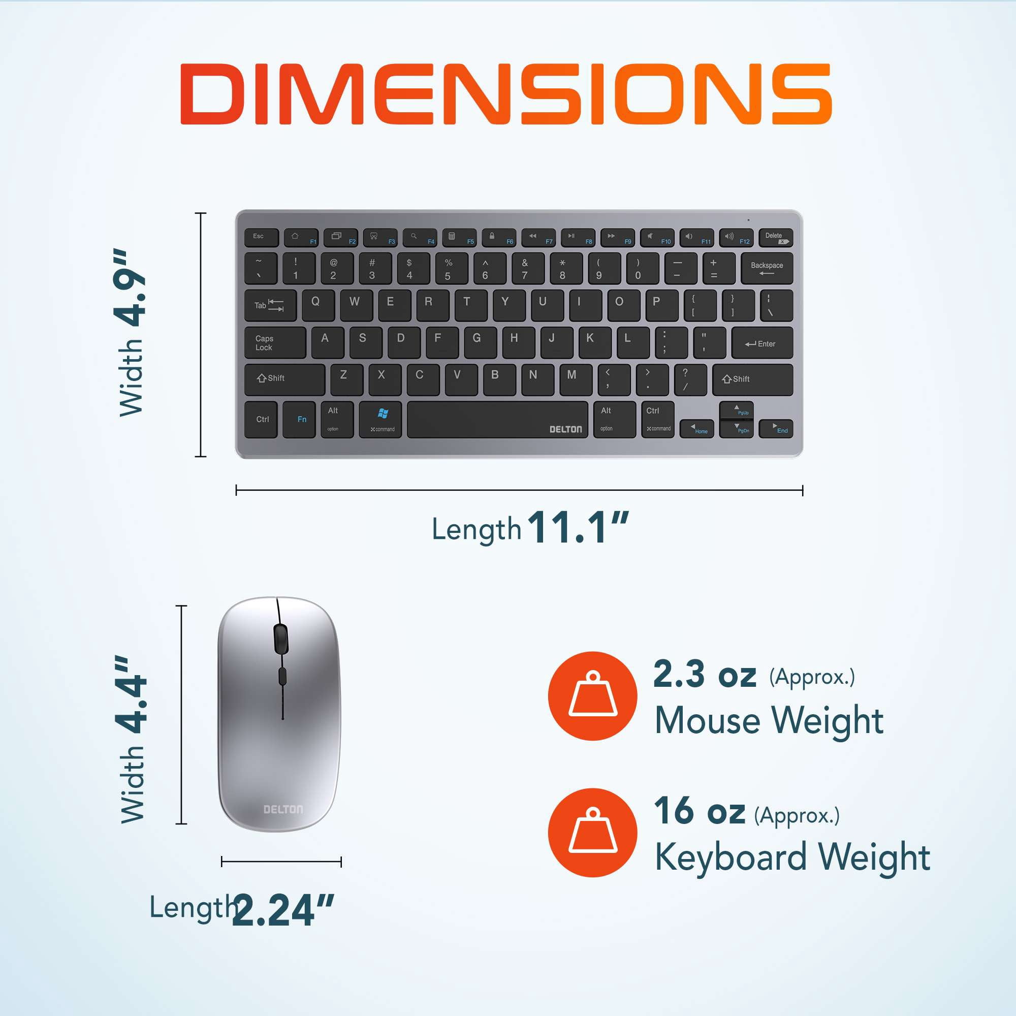 Delton N35 Wireless Keyboard and Mouse, Bluetooth Keyboard Mouse Combo, 3 DPI Levels 800/1200/1600, Noiseless Wireless Mouse for Computer, Laptop, Mac, Chromebook & Tablets - Black