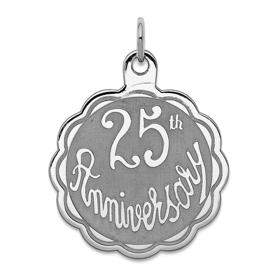 925 Sterling Silver Solid Laser Etched Polished back 25th Anniversary Disc Charm 30x23mm Wide Pendant Necklace for Women