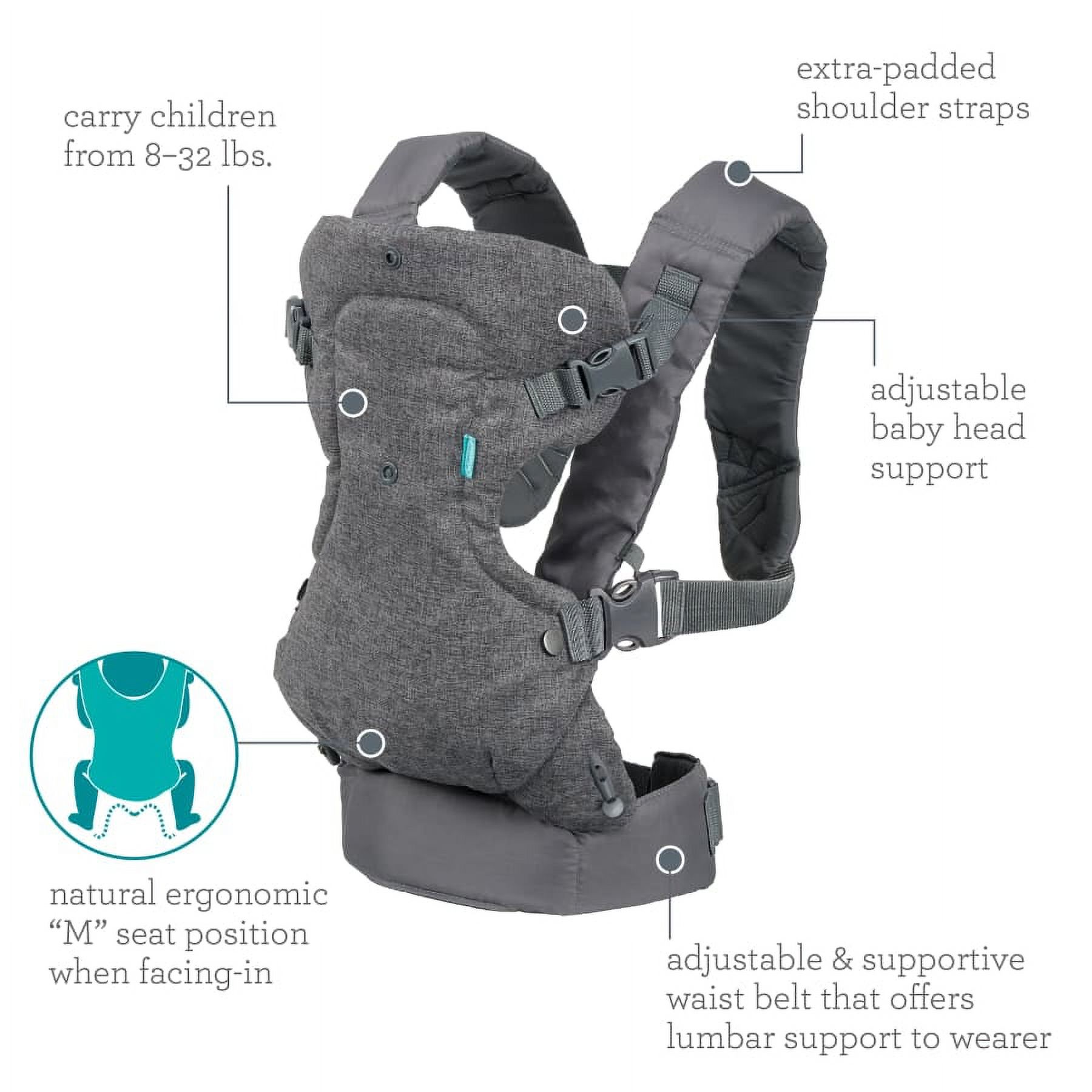 Infantino Flip 4-in-1 Convertible Baby Carrier, 4-Position, Unisex, 8-32lb, Gray - image 4 of 9