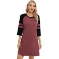 thumbnail image 6 of Women 3/4 Sleeve Sleeve Nightgown Loose Fit Sleepshirt Spring Fall Sunmer Calf-Length Soft House Dress Round Neck Comfy Sleepwear Loungewear, Red black S-3XL, 6 of 9