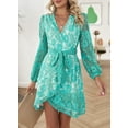 thumbnail image 5 of Asyoly Womens Dresses Lace Wrap Mini Dress V Neck Puff Sleeve A-Line Dress Flowy Floral Dress with Bow-Knot Belt, 5 of 7
