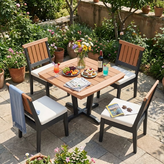 OTSUN 5 Pcs Outdoor Patio Furniture Set, Front Porch Furniture with 4 Armless Chairs and HDPE Table Patio Sectional for Garden Terrace & Backyard