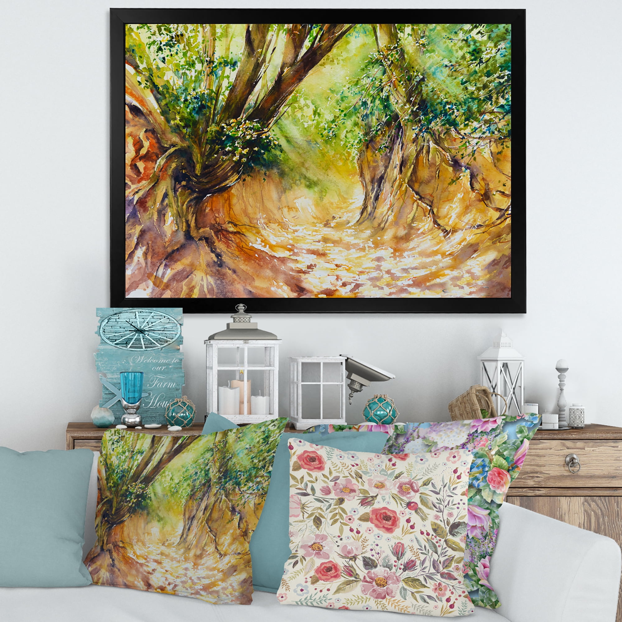Designart 'Little Road in Deep Forest ' Traditional Framed Art Print