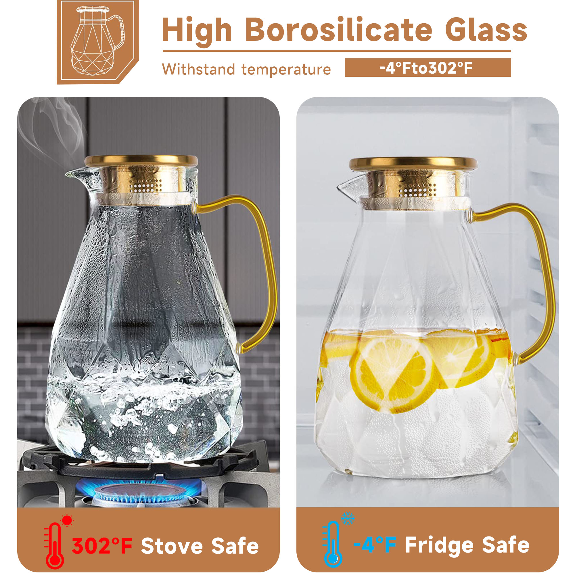 ALLJOY 74oz Borosilicate Glass Pitcher with Lid, Clear photo 6