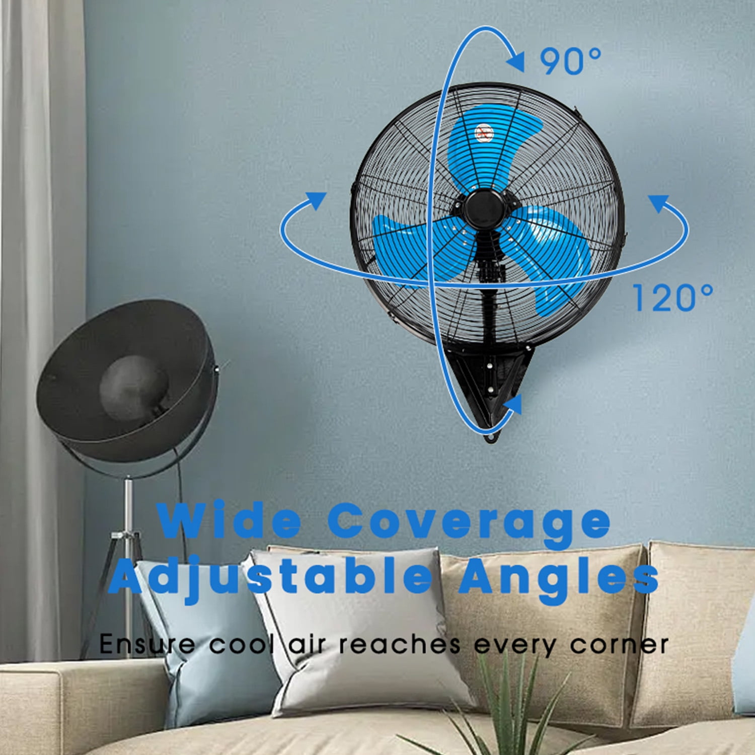 20in Wall Mount Fan, 3-Speed Industrial Wall Fan up to 7000CFM, 120°Oscillating High Airflow Cooling Fan for Garage,Home,Warehouse, Indoor/Outdoor Use, Blue