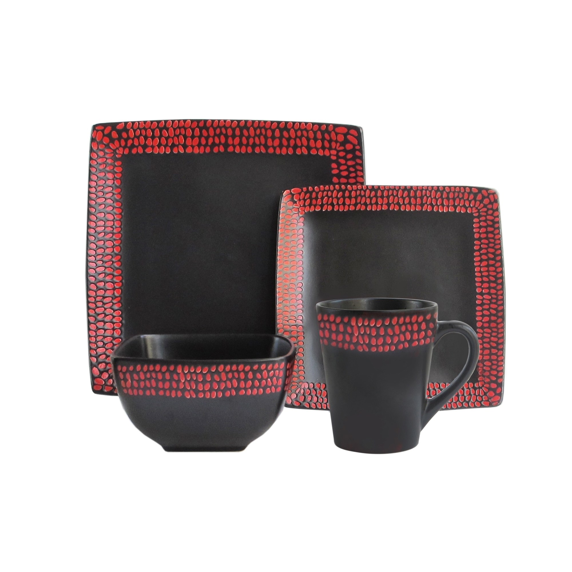 American Atelier rowen black/red 16 pc dinner set