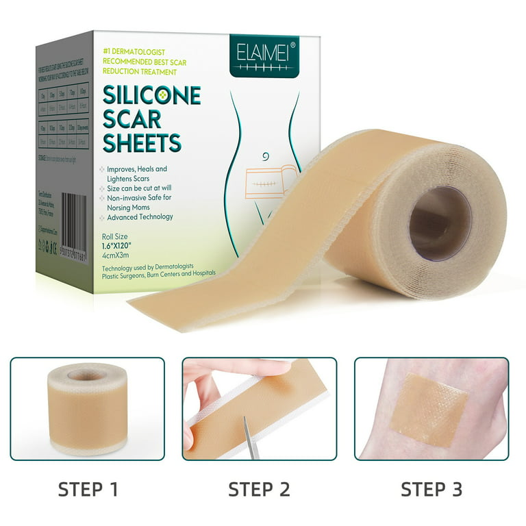 keusn soft silicone tape for scar removal (1.6'' x 120'') scar treatment, silicone  sheets, keloid bump removal easy removal 