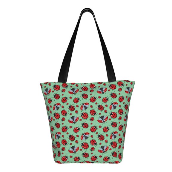 Uemuo Ladybugs 3 Print Tote Bags for Women,Large Capacity Corduroy Bag,Reusable Grocery Shoulder Bag,Beach Tote with Zipper Closure, Daily Essentials