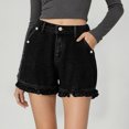 thumbnail image 4 of Ruffle Hem Jean Shorts for Women Stretchy Loose High Waisted Casual Denim Shorts with Pockets, 4 of 6