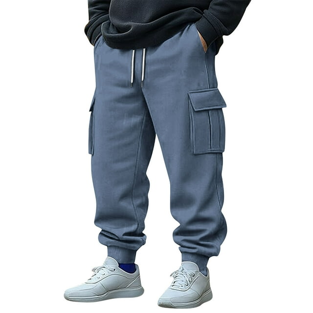 Moxiu Pantalon Cargo d'Hiver pour Homme Extensible à Cordon de Serrage, Joggers avec Multiples Poches pour Randonnée Décontractée, Bleu Marine, P