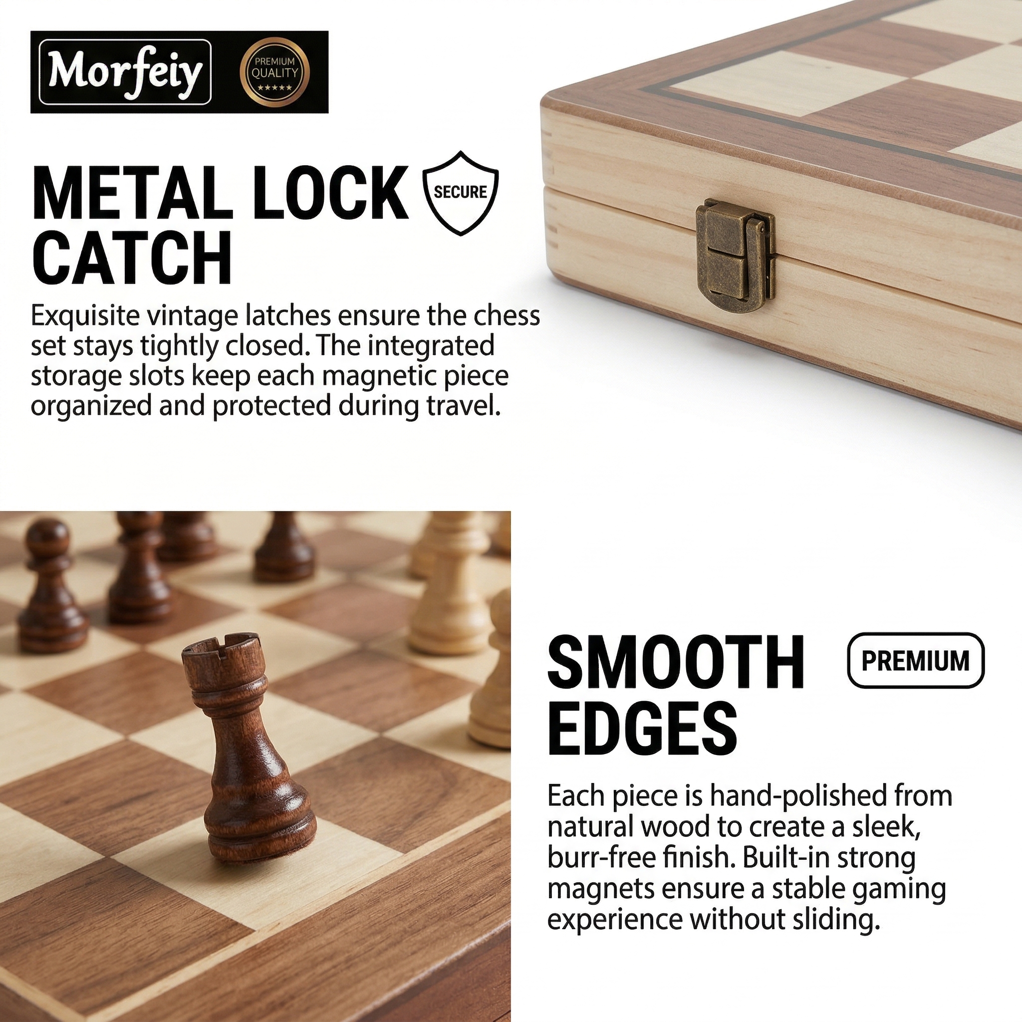 Morfeiy Magnetic Wooden Chess Set, 15-Inch Folding Board photo 3