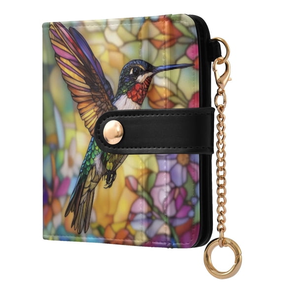 Womens Wallet PU Leather Bifold Small Purse with RFID Blocking Credit Card Holder Beautiful Hummingbird