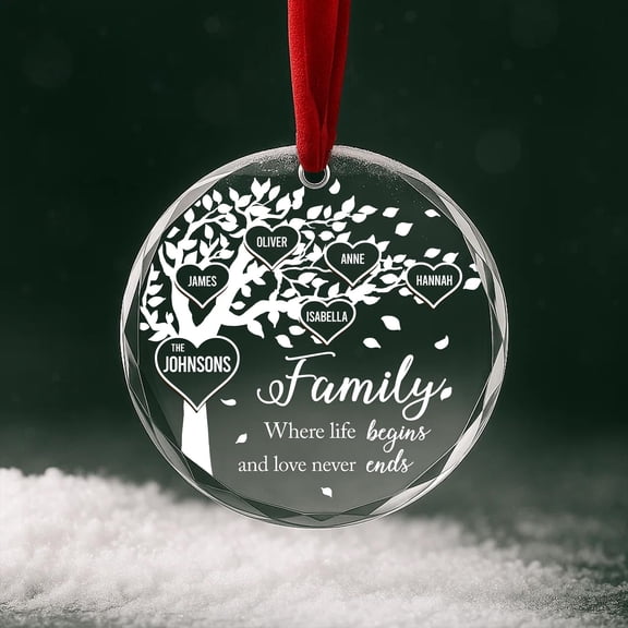 Personalized Family Tree Ornament Custom Names Christmas Decoration | Family Gift Keepsake 'Where Life Begins & Love Never Ends'